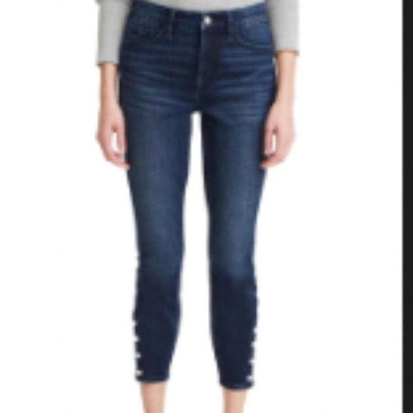 7 for All Mankind - Womens High Rise Button Hem Skinny Jeans Size 0 - Picture 1 of 2
